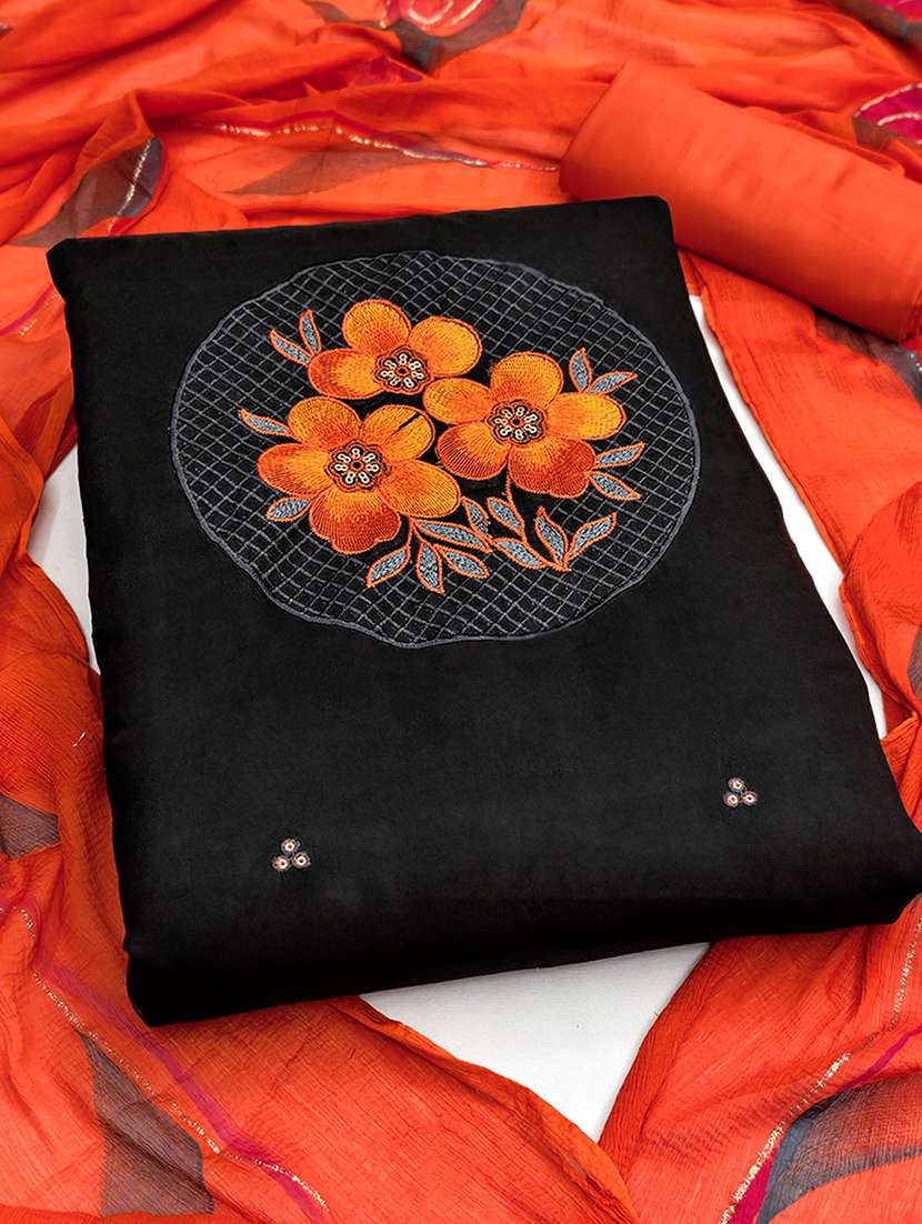 women solid with work embroidered unstitched suit set