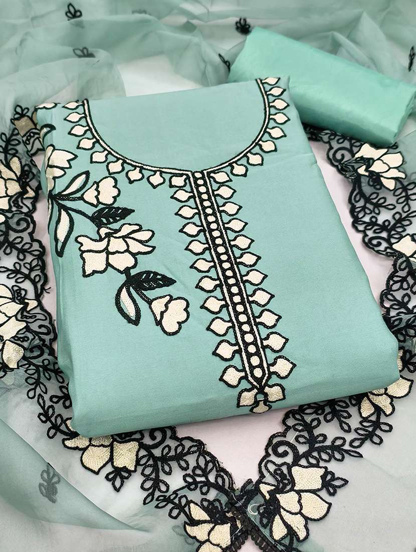 women solid with work embroidered unstitched suit set