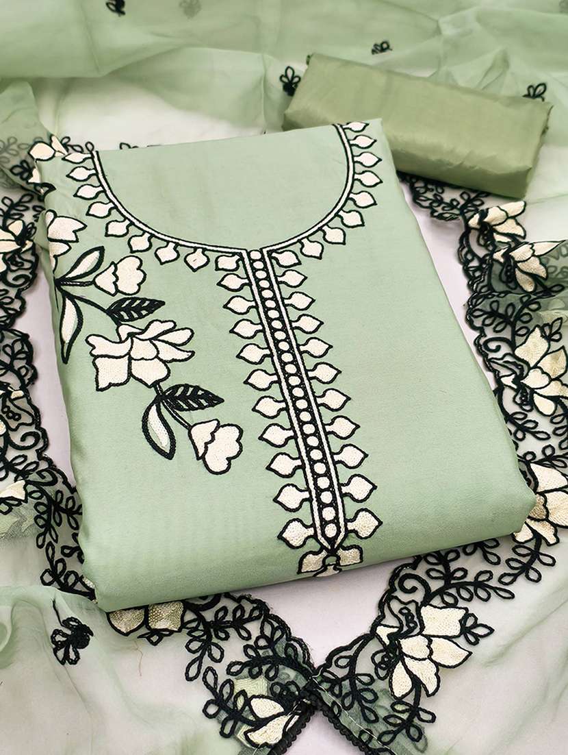 women solid with work embroidered unstitched suit set