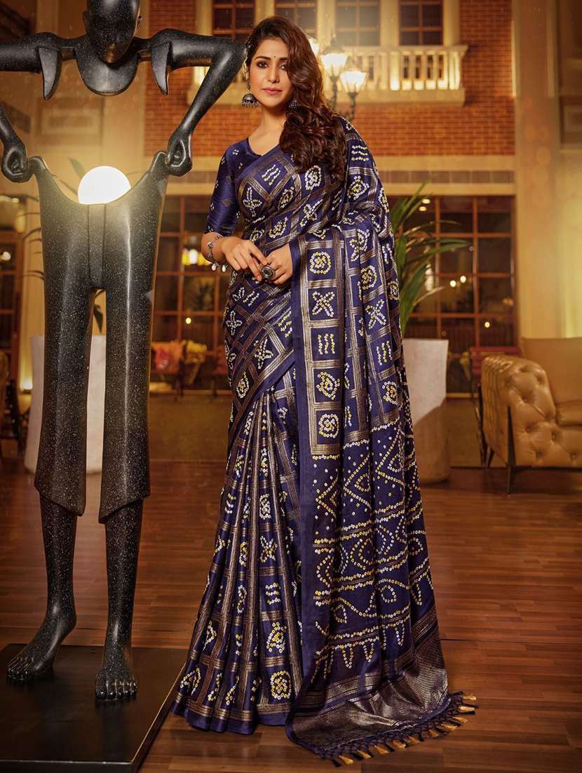 women bandhani printed saree with blouse