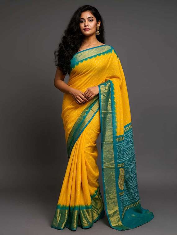 women printed bordered saree with blouse