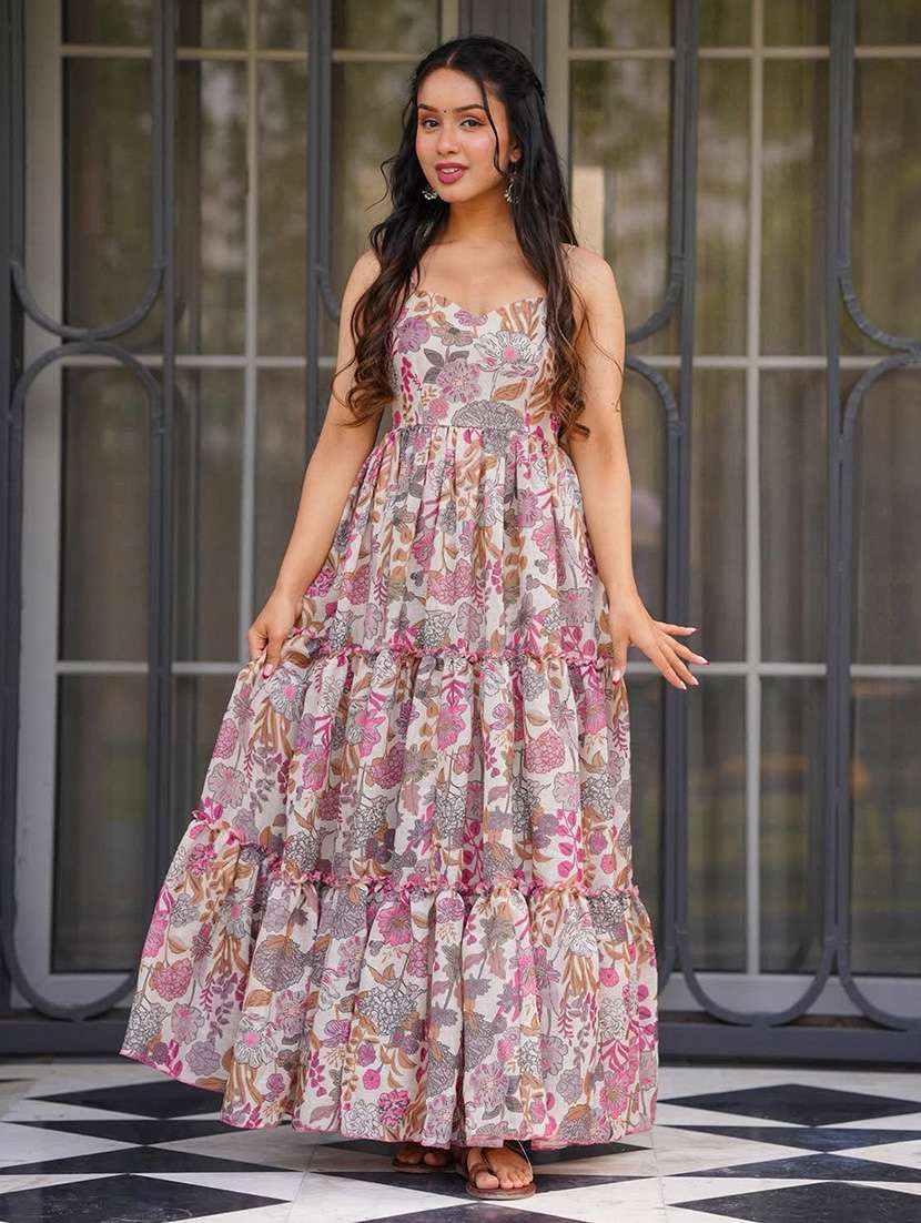 women floral sweetheart neck tiered maxi dress