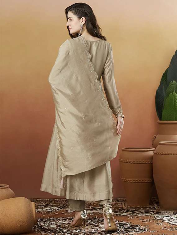 women solid with work long sleeve kurta pant with dupatta set - 22253559 -  Standard Image - 3