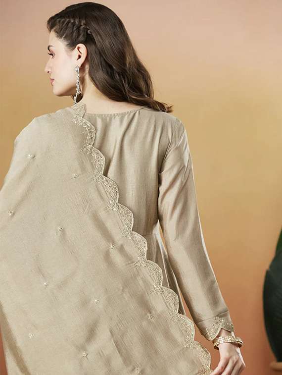 women solid with work long sleeve kurta pant with dupatta set - 22253559 -  Standard Image - 5