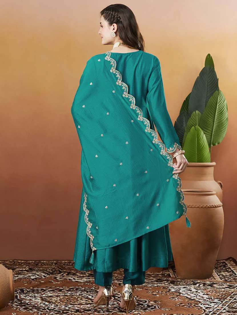 women solid with work long sleeve kurta pant with dupatta set - 22253561 -  Standard Image - 3