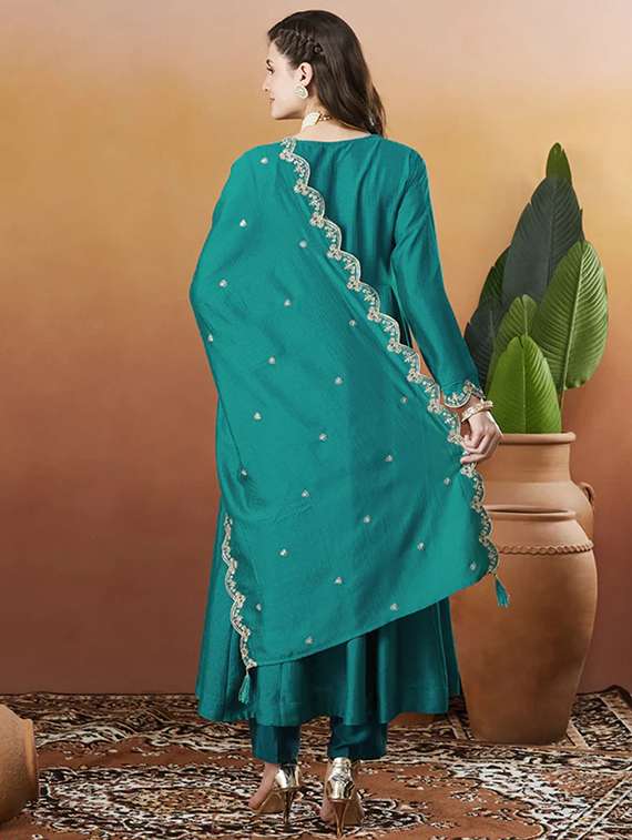 women solid with work long sleeve kurta pant with dupatta set - 22253561 -  Standard Image - 3