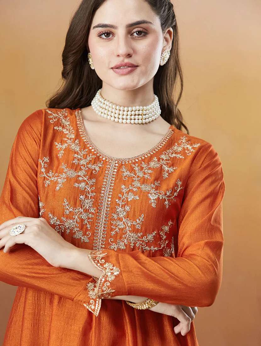 women solid with work long sleeve kurta pant with dupatta set - 22253562 -  Standard Image - 5