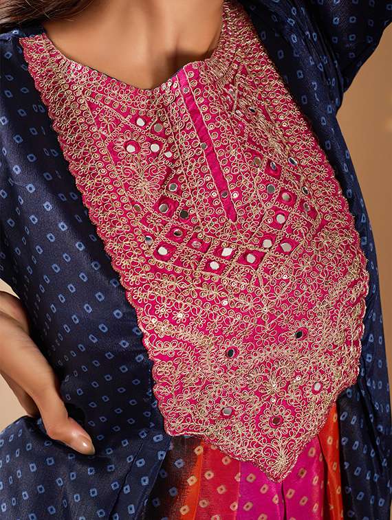 women bandhani three quarter sleeve kurta pant with dupatta set - 22253570 -  Standard Image - 5