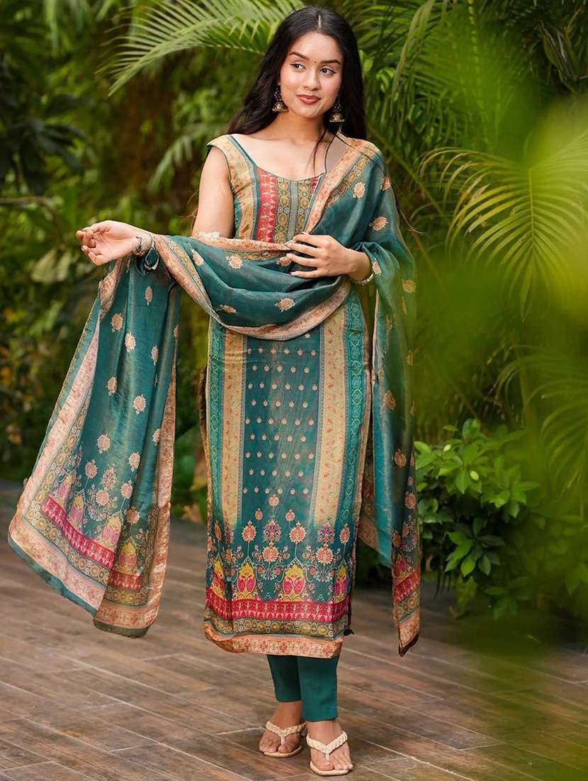 women printed sleeveless kurta pant with dupatta set