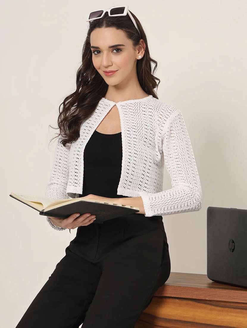 women self designed long sleeve crop shrug