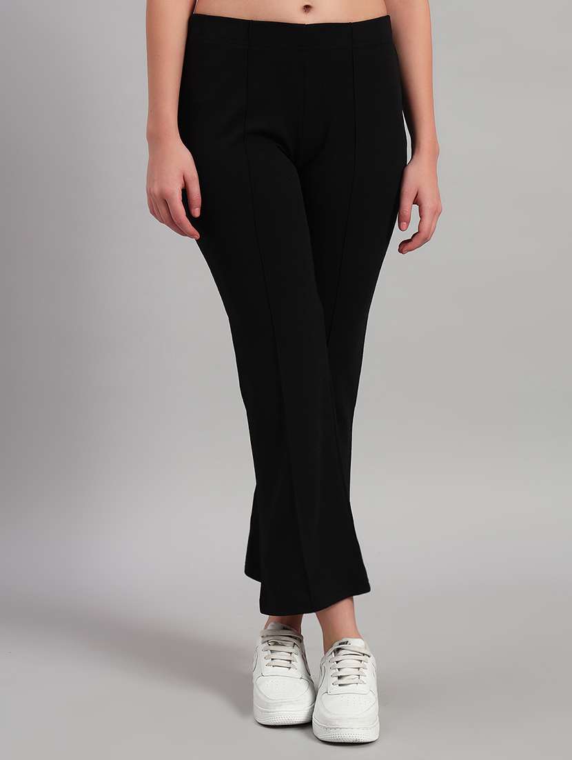 women solid mid rise bootcut trouser