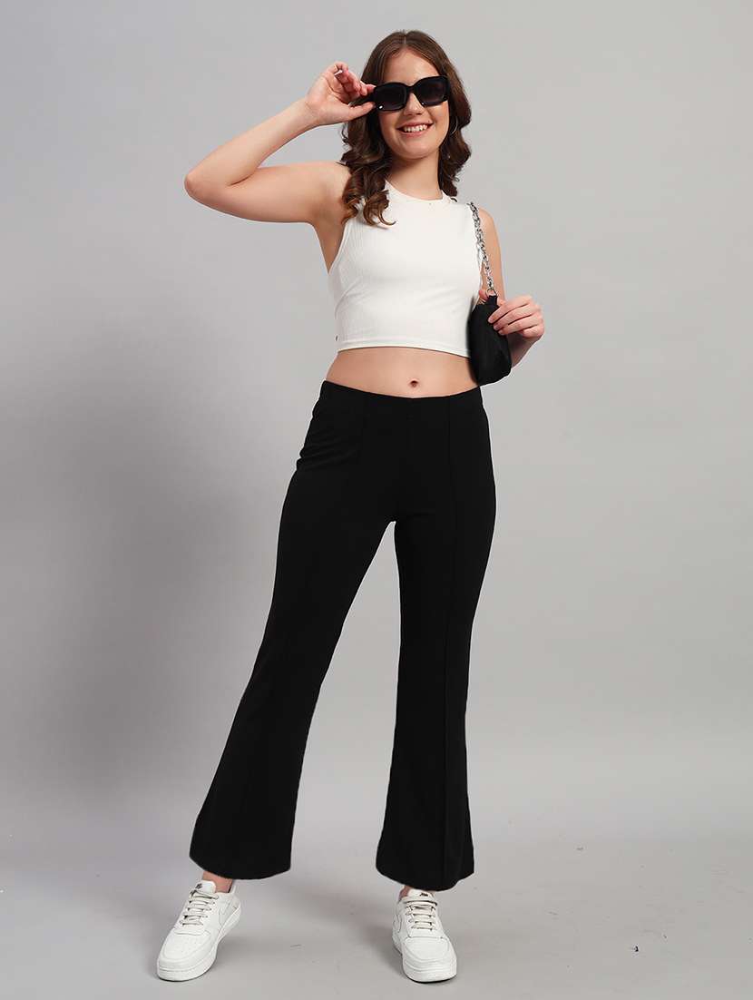 women solid mid rise bootcut trouser - 22253603 -  Standard Image - 5