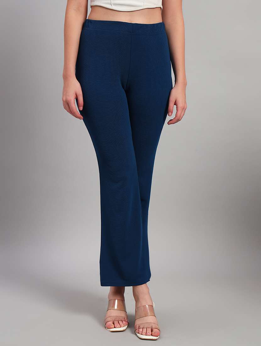 women solid mid rise bootcut trouser