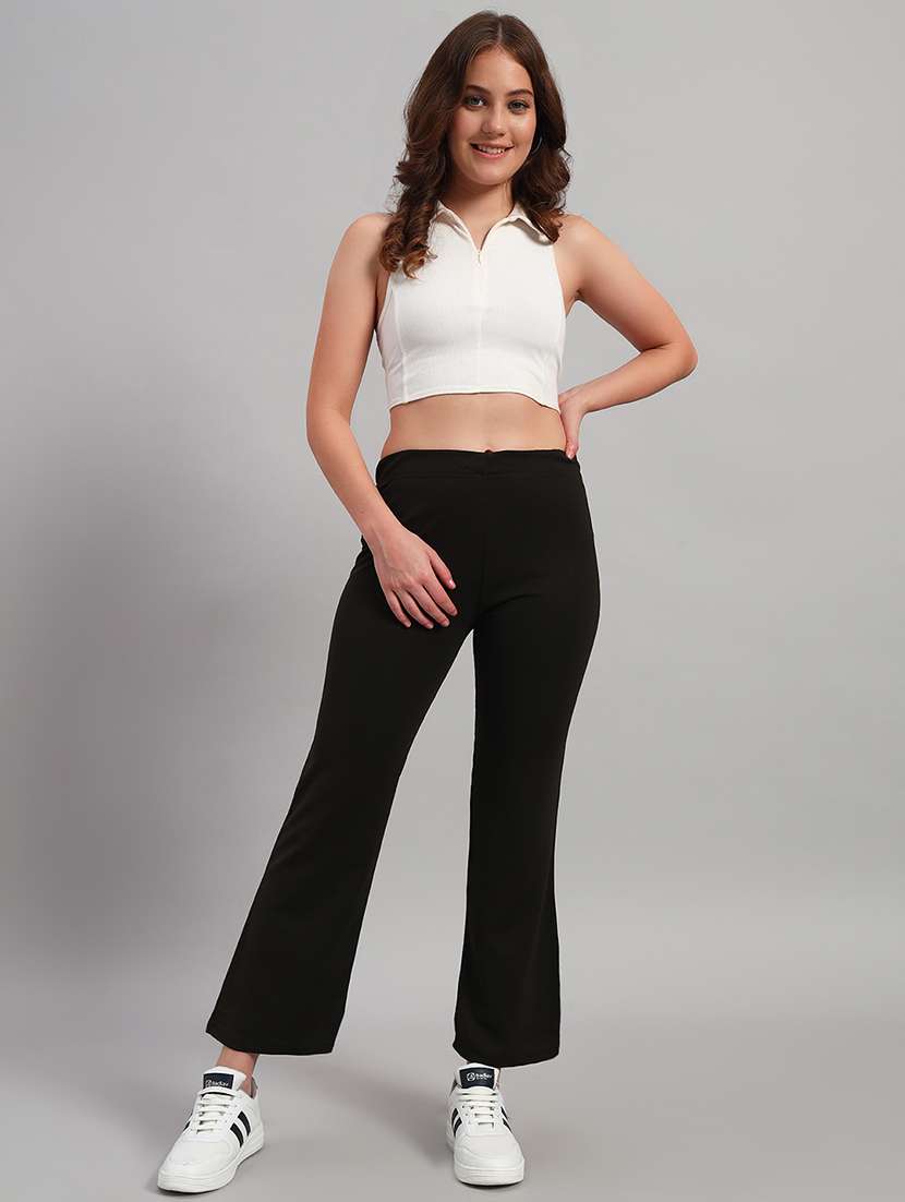 women solid mid rise bootcut trouser - 22253606 -  Standard Image - 3