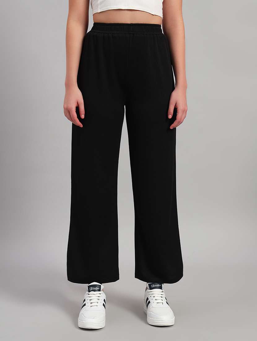 women solid mid rise wide leg trouser