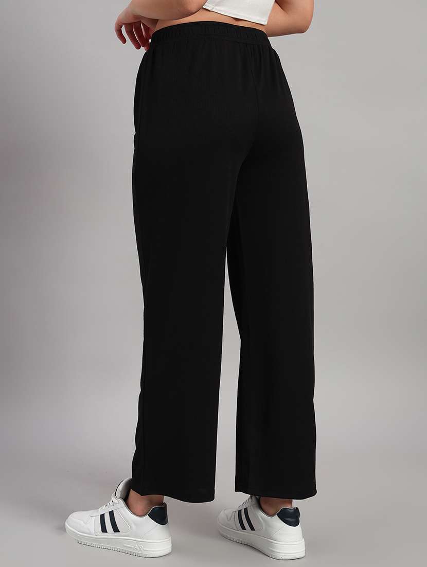 women solid mid rise wide leg trouser - 22253608 -  Standard Image - 3