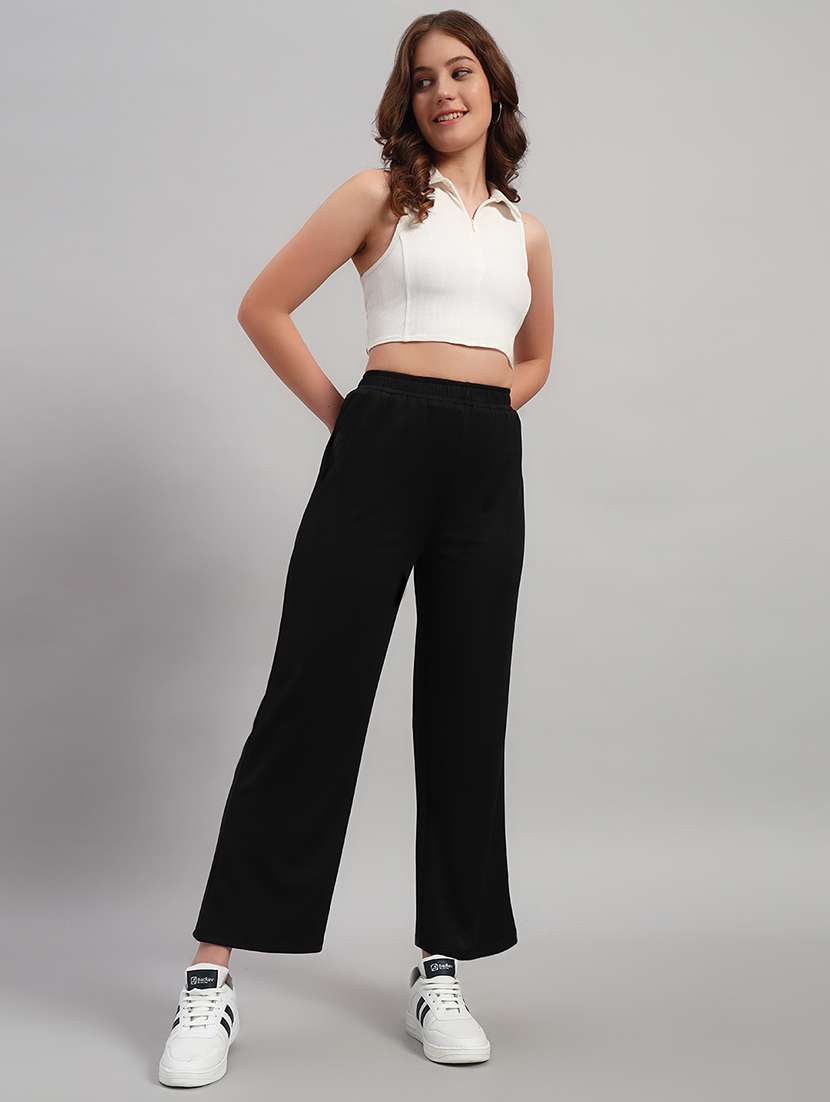 women solid mid rise wide leg trouser - 22253608 -  Standard Image - 5
