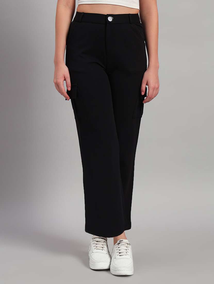 women solid mid rise cargo