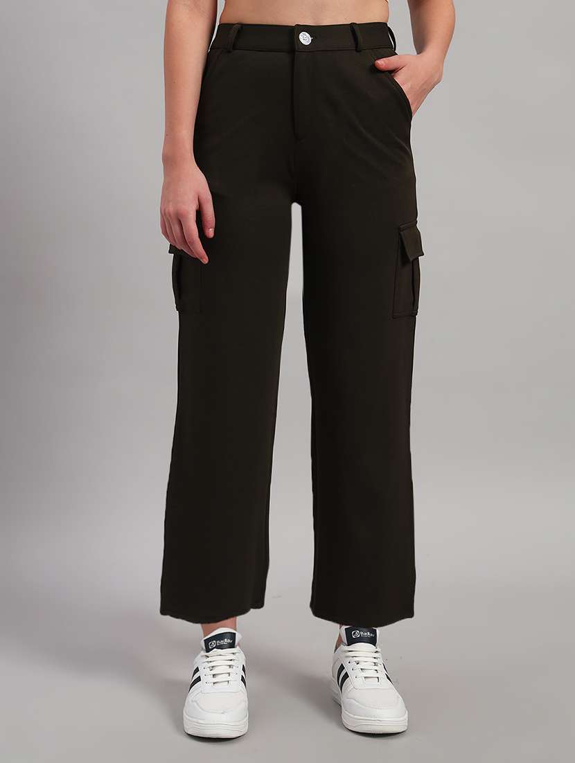 women solid mid rise cargo