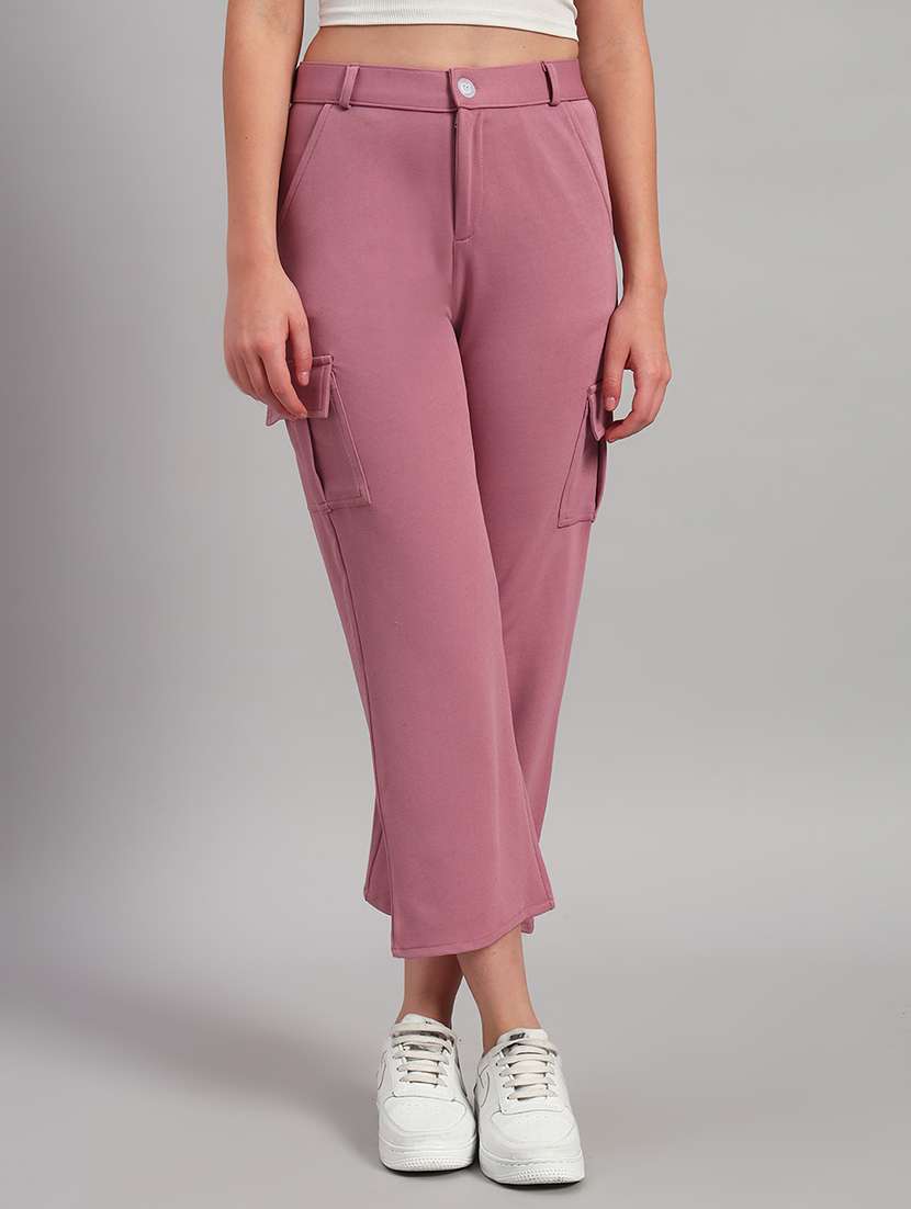 women solid mid rise cargo