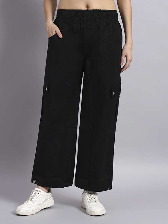 women solid mid rise cargo