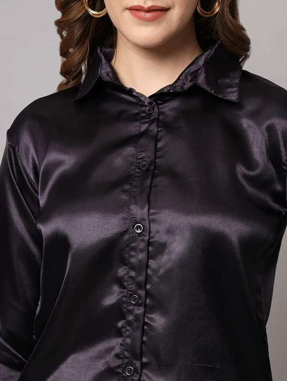 women solid collared long sleeve shirt - 22253620 -  Standard Image - 3