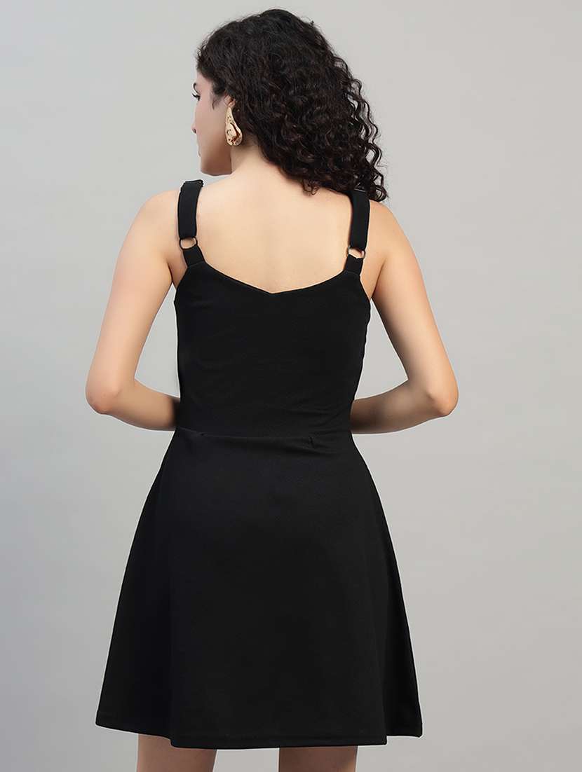 women solid shoulder strap fit and flare dress - 22253624 -  Standard Image - 3