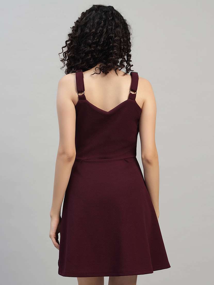 women solid shoulder strap fit and flare dress - 22253625 -  Standard Image - 3