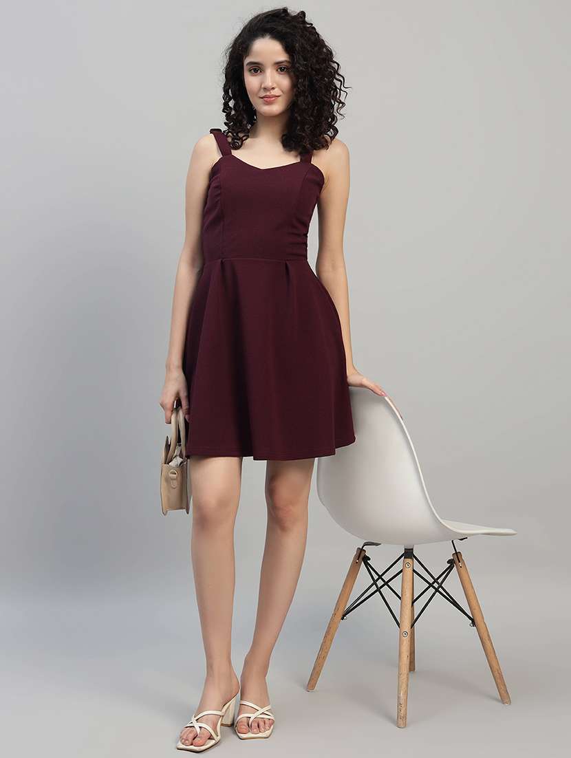 women solid shoulder strap fit and flare dress - 22253625 -  Standard Image - 5