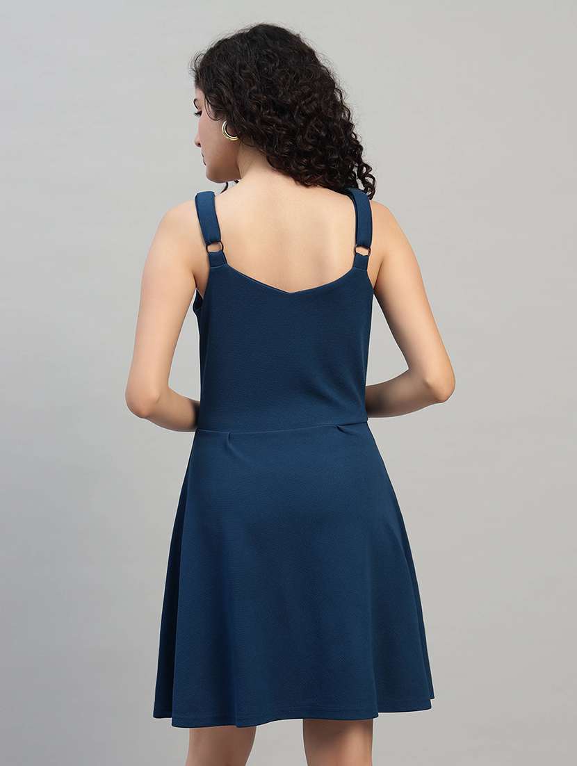 women solid shoulder strap fit and flare dress - 22253626 -  Standard Image - 3