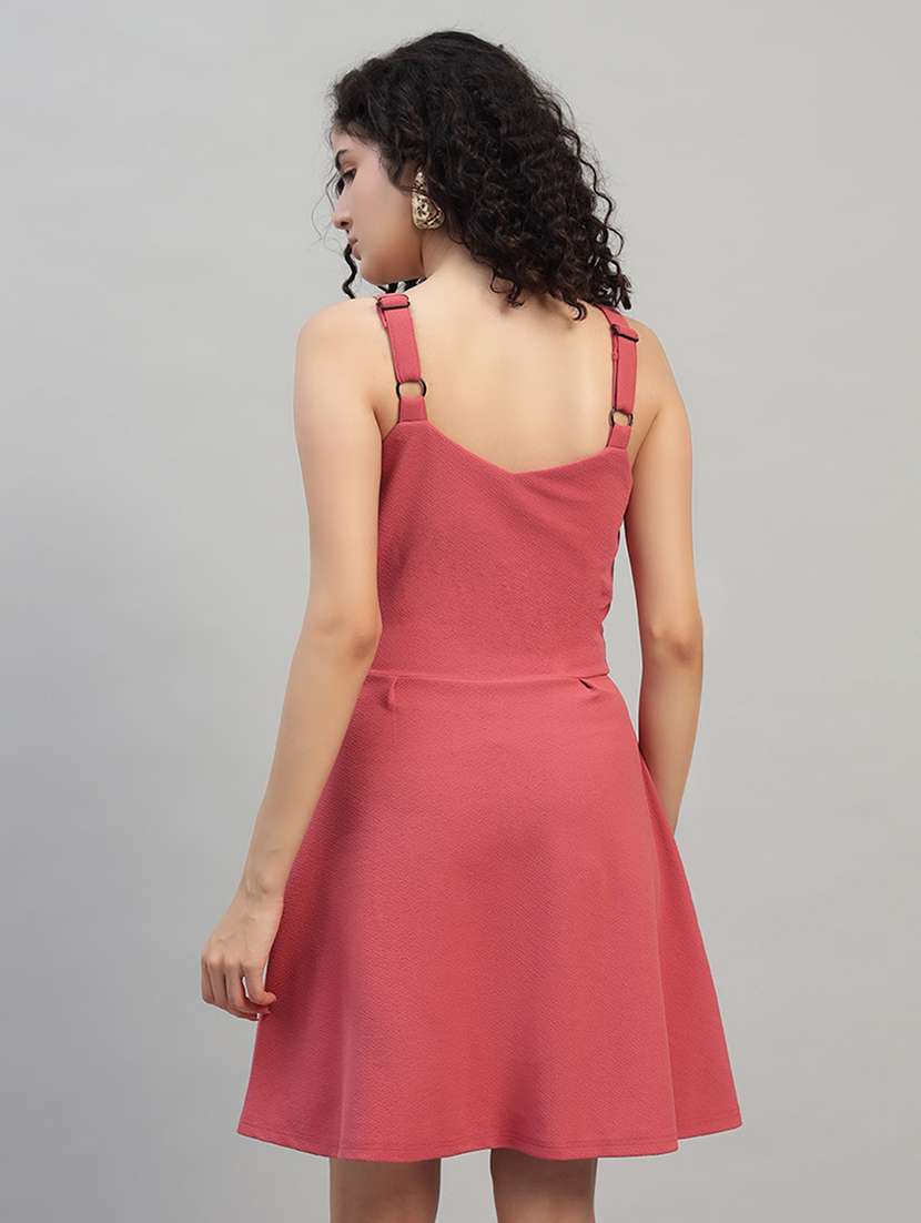 women solid shoulder strap fit and flare dress - 22253627 -  Standard Image - 3