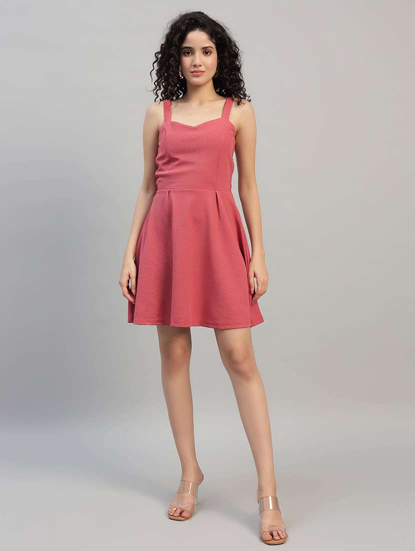 women solid shoulder strap fit and flare dress - 22253627 -  Standard Image - 5