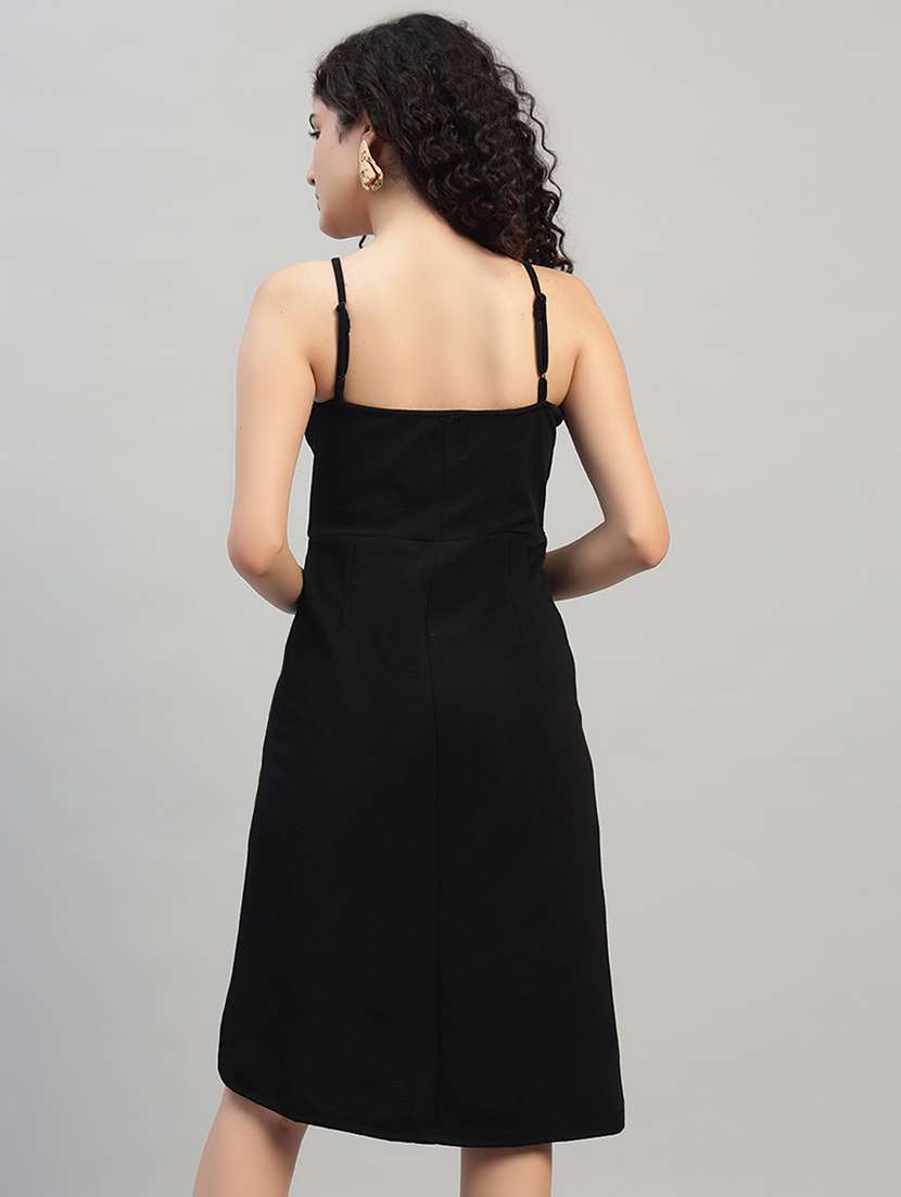 women solid shoulder strap asymmetric dress - 22253628 -  Standard Image - 3