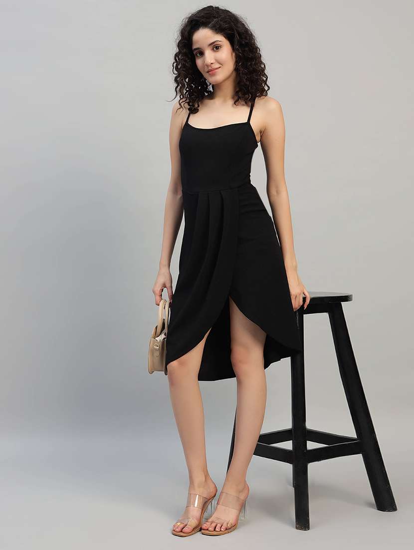 women solid shoulder strap asymmetric dress - 22253628 -  Standard Image - 5