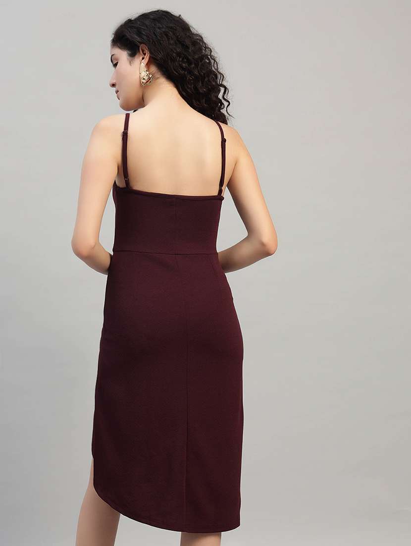 women solid shoulder strap asymmetric dress - 22253629 -  Standard Image - 3