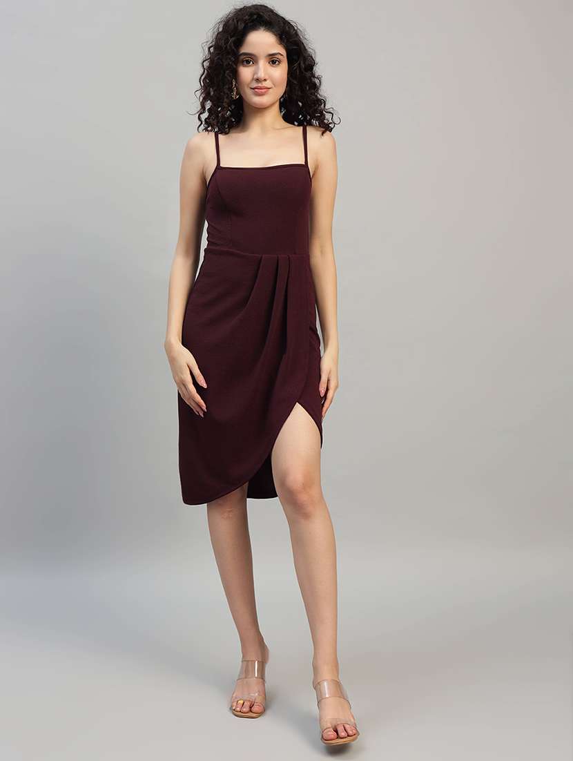 women solid shoulder strap asymmetric dress - 22253629 -  Standard Image - 5