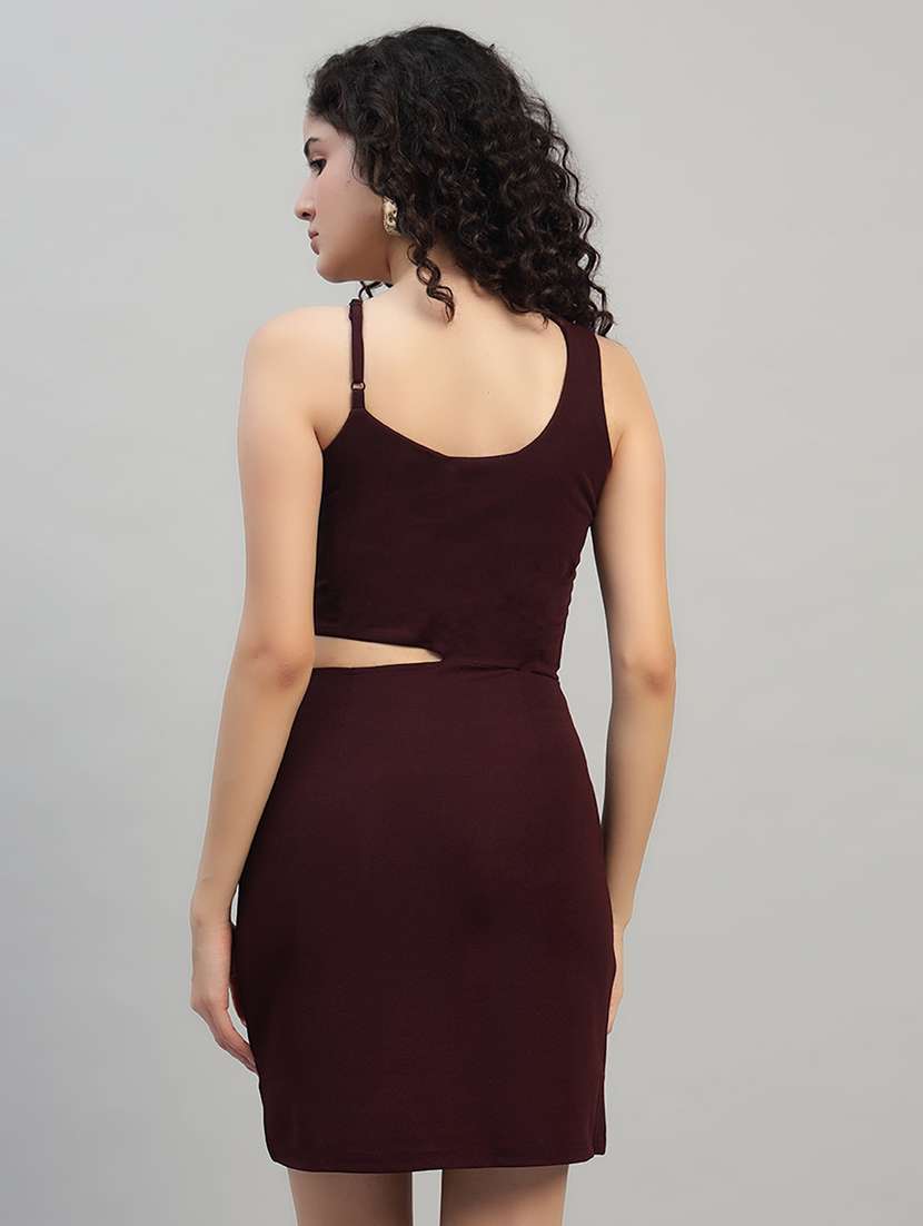 women solid shoulder strap cut out bodycon dress - 22253630 -  Standard Image - 3