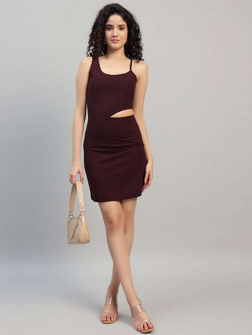 women solid shoulder strap cut out bodycon dress - 22253630 -  Standard Image - 5