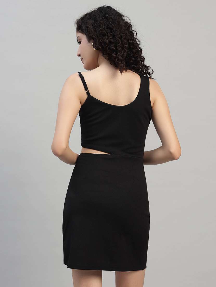 women solid shoulder strap cut out bodycon dress - 22253631 -  Standard Image - 3