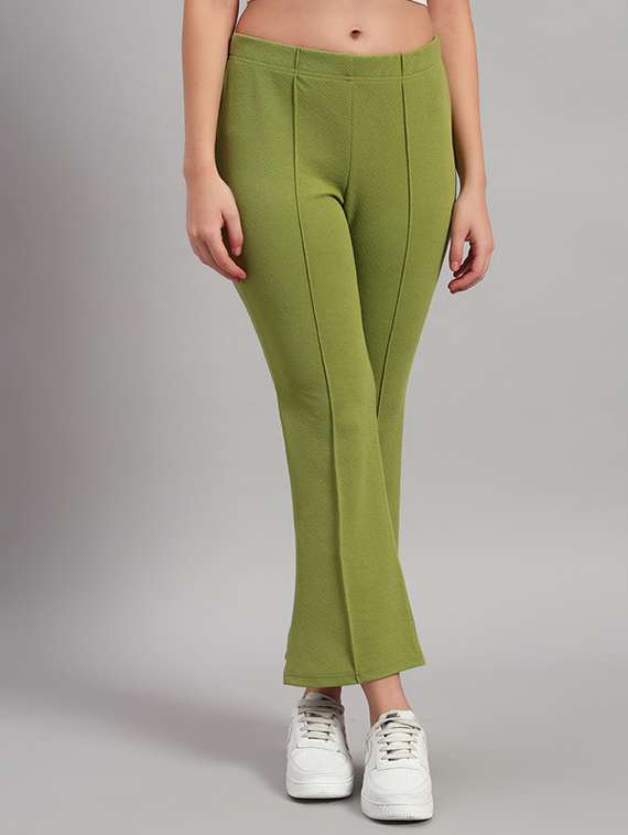 women solid mid rise bootcut trouser