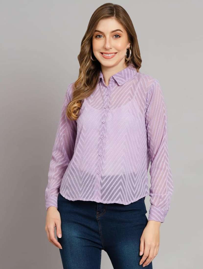 women self desinged collared long sleeve shirt