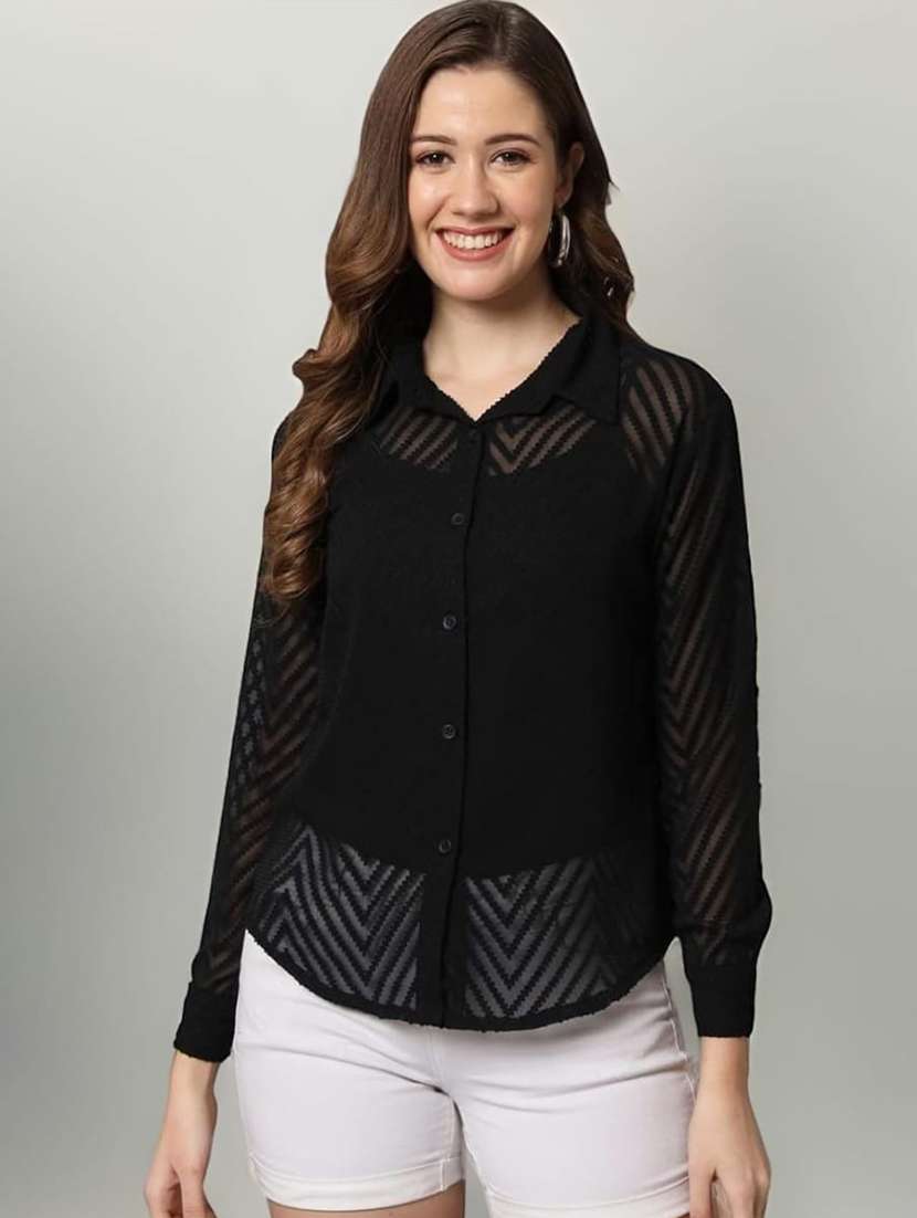 women self desinged collared long sleeve shirt