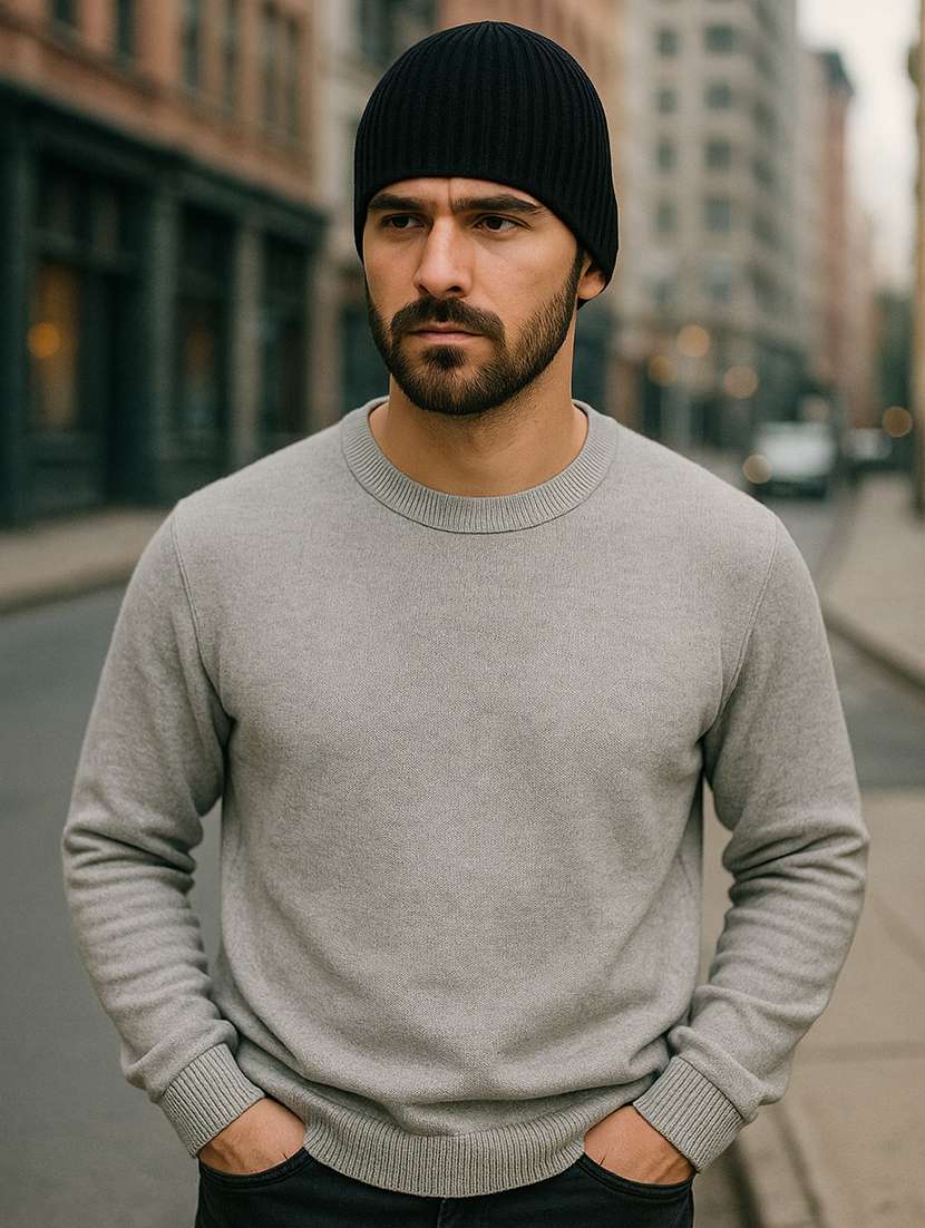 men solid ribbed knit winter beanie 