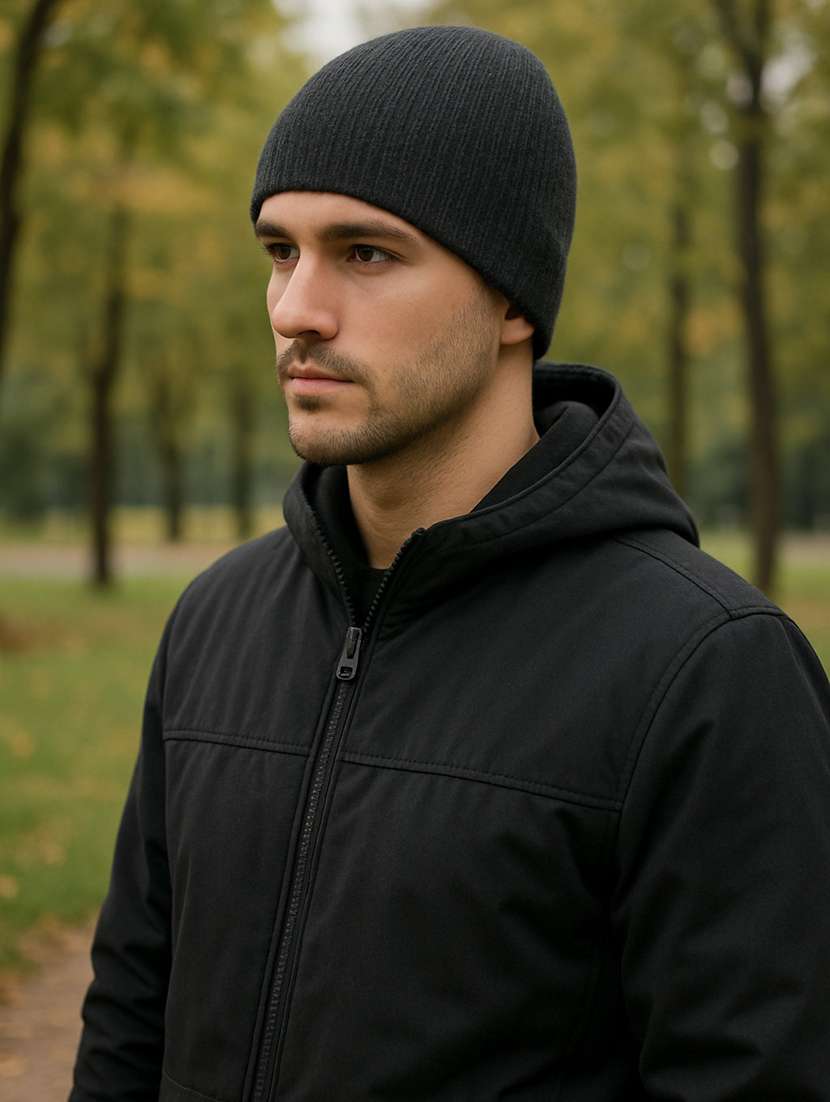 men solid ribbed knit winter beanie 