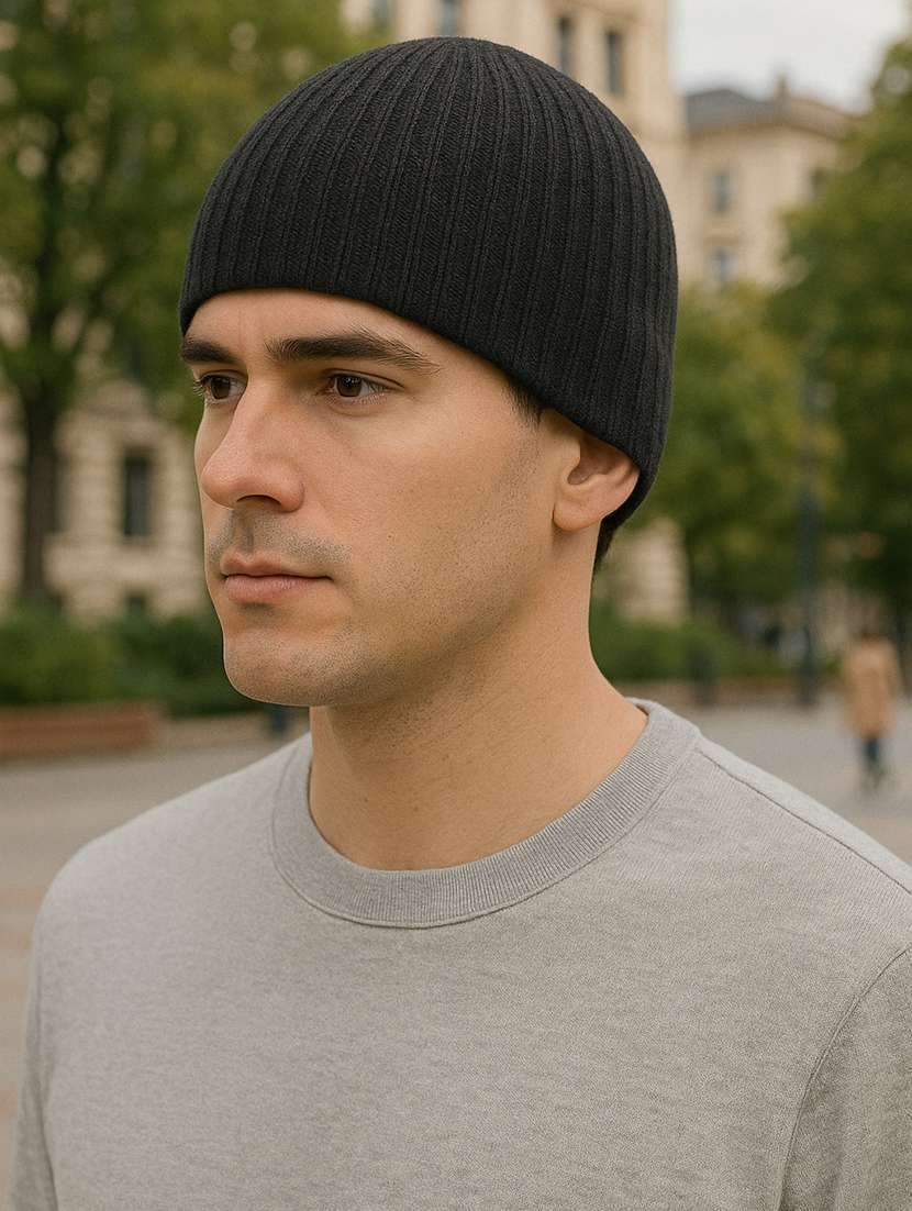 men solid ribbed knit winter beanie 