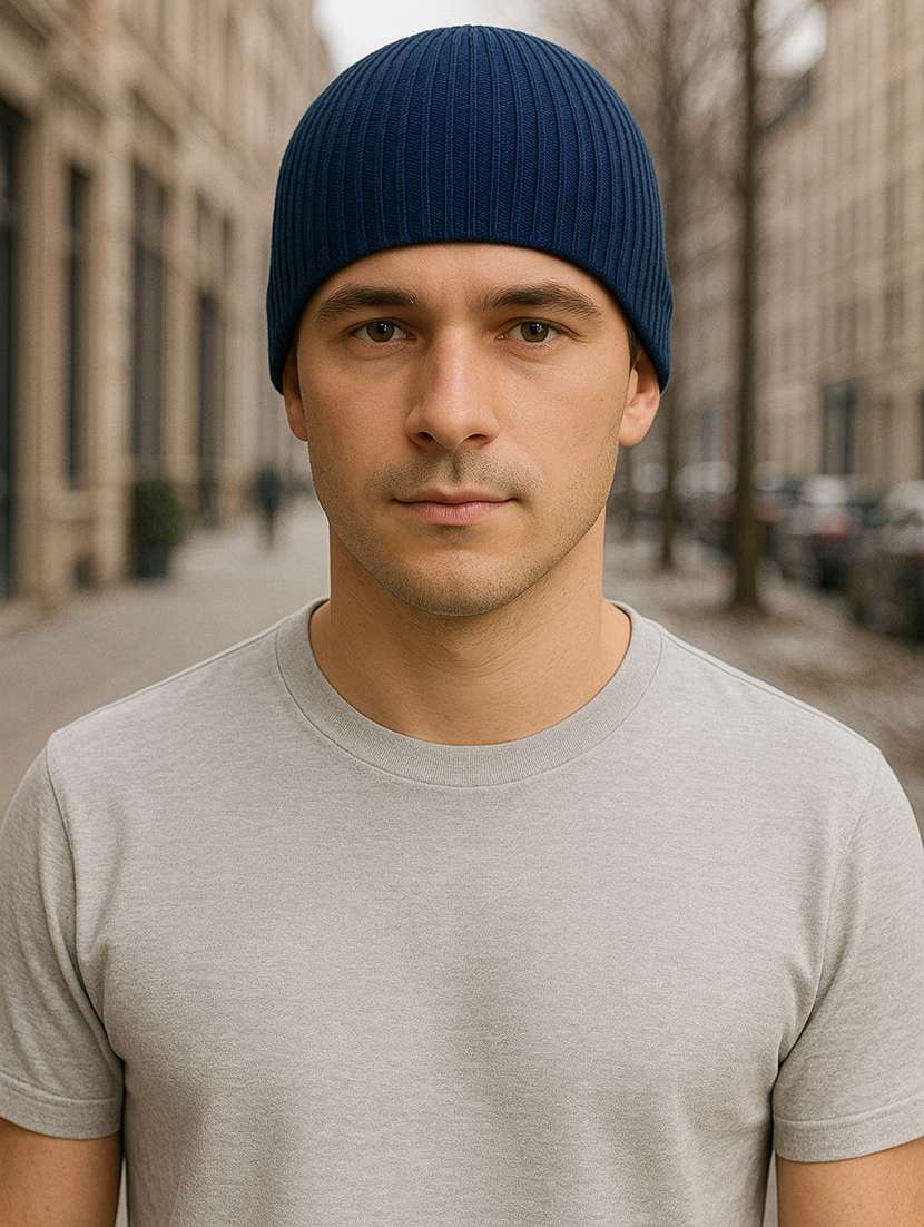 men solid ribbed knit winter beanie 