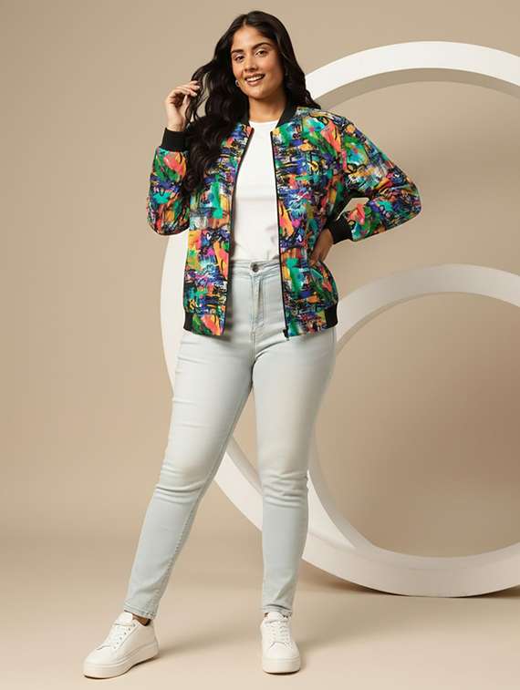 women plus size printed long sleeve biker jacket - 22253658 -  Standard Image - 3