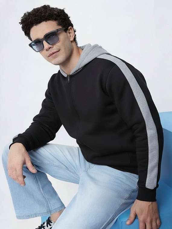 men tapered long sleeve hooded casual jacket