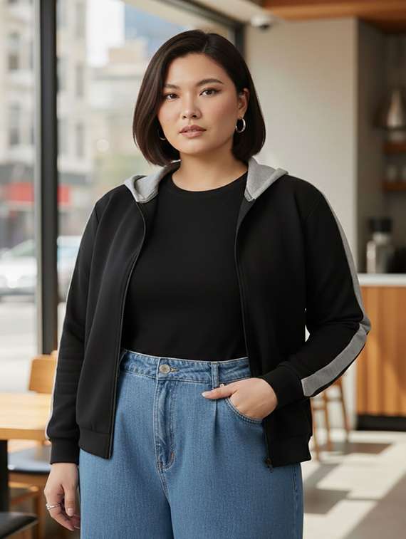 women color block long sleeve hooded sweatshirt