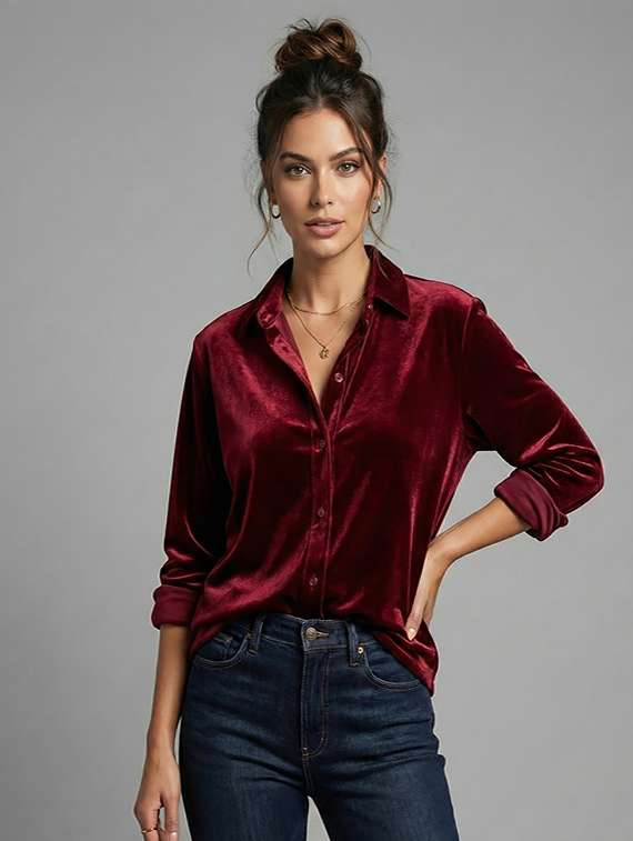 women solid collared long sleeve shirt